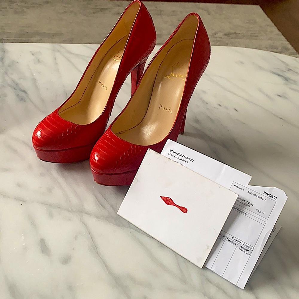 🔥🔥Christian Louboutin Bianca 140 Red Snake 🔥🔥